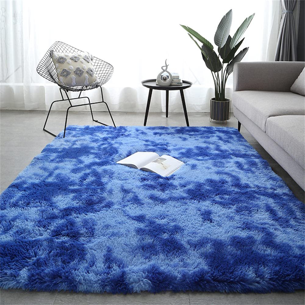 Carpets Tie-Dyeing Plush Soft Carpets for Bedroom Living Room Anti-Slip Floor Mats Kids Room Carpet Rugs Royal Blue 5574 inchs(140190cm)
