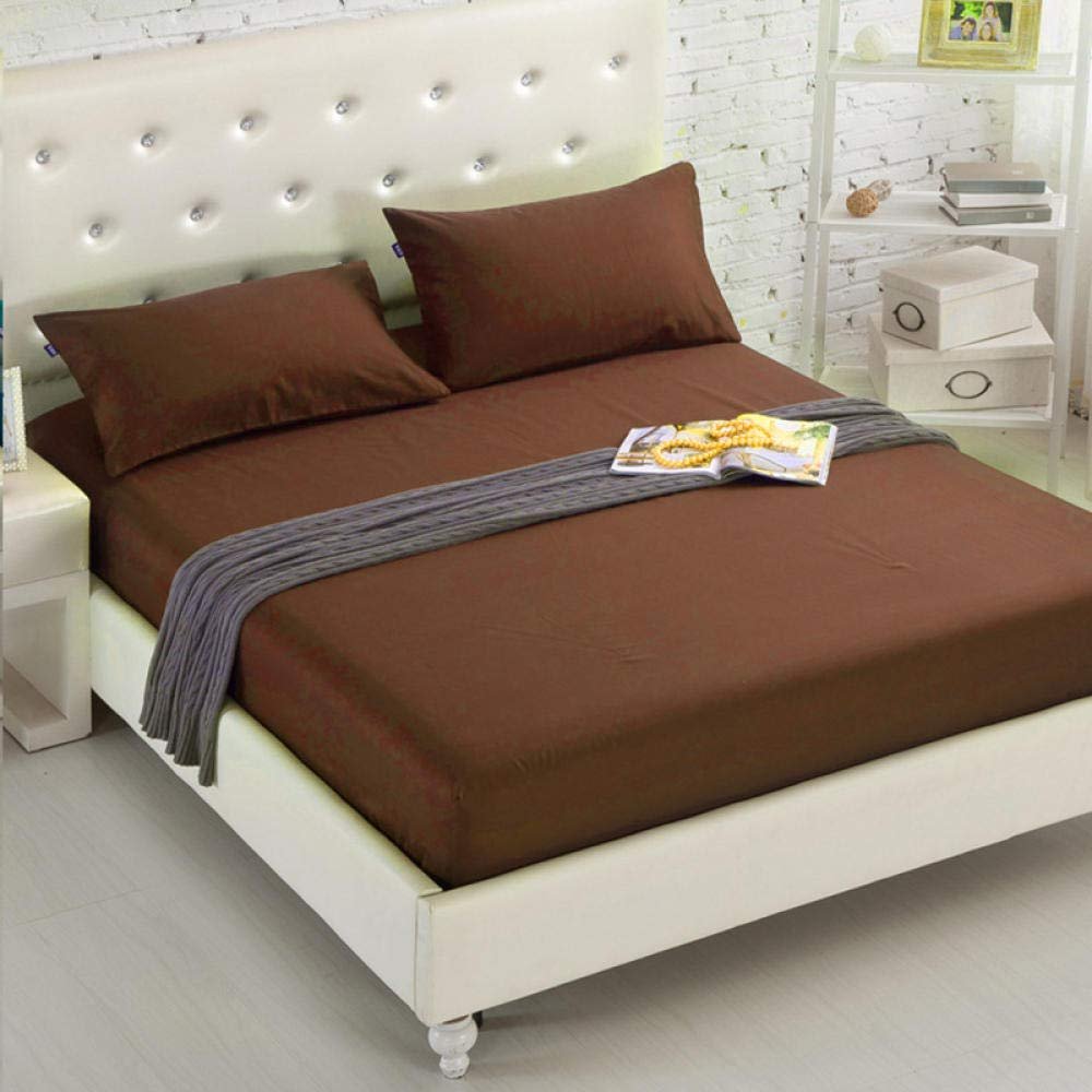 CFYCYHDZHT Deep Pockets Fitted Sheet Solid Color Brushed Deep Pocket Fitted Sheet, Hotel Homestay Single Double King Size Mattress Protector Brown 90200cm+20cm