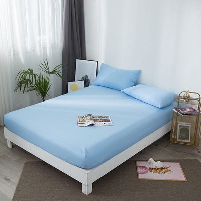CFYCYHDZHT Bedding Fitted Sheets Thickened Solid Color Brushed Fitted Sheets, Hotel Homestay Single Double King Size Mattress Protector Sky Blue 180220cm+25cm