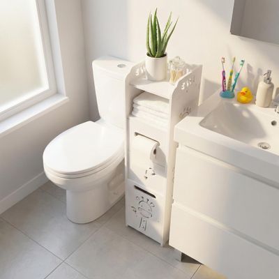 DECOMIL Giraffe Bathroom Storage Cabinet for Kids  Corner Organizer with 3 Shelves & 2 Compartments  Modern PVC Foam Board Furniture for Bathroom, Nursery & Playroom (Small)