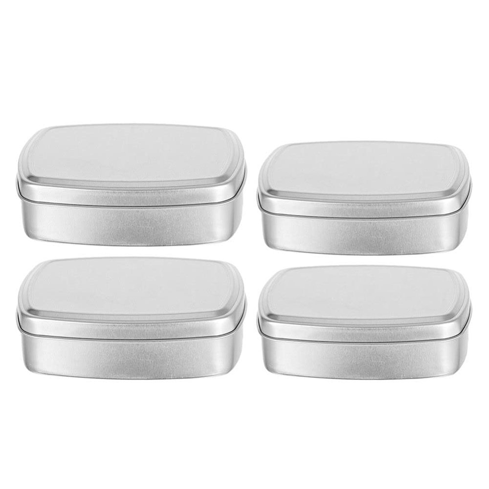 4pcs Soap Box Metal Rectangular Tin Metal Storage Tin Jars Square Metal Soap Keeper DIY Candle Tin Self Draining Soap Container Box with Cover Aluminum Bride
