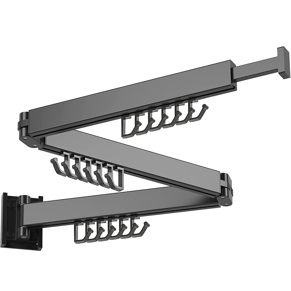 CHENGNAN Wall Mounted Folding Clothes Drying Rack Retractable Collapsible with Towel Bar Strong Load-Bearing Easy to Install