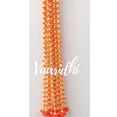 Vaaridhi Pom Pom Garlands 5 ft Long self Decor for Wedding Decoration,Temple Decoration,Stage Decoration,Backdrop Decoration, Handicrafts,Party Props (Orange) Pack - 24