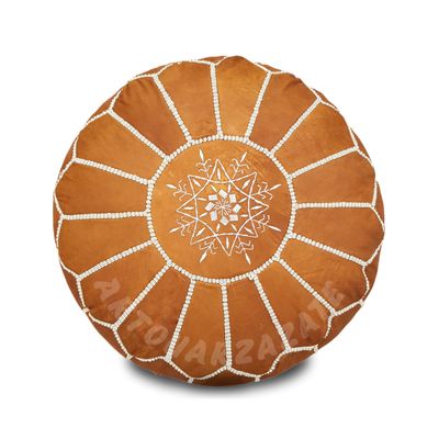 ARTOUARZAZATE Premium Moroccan Leather Ottoman Pouf Cover, Ottoman Footstool Hassock 100% Real Natural Leather pouffe, Home Gifts, Wedding Gifts, Foot Stool (Brown)