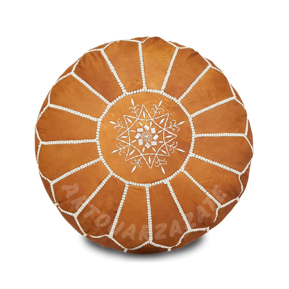 ARTOUARZAZATE Premium Moroccan Leather Ottoman Pouf Cover, Ottoman Footstool Hassock 100% Real Natural Leather pouffe, Home Gifts, Wedding Gifts, Foot Stool (Brown)