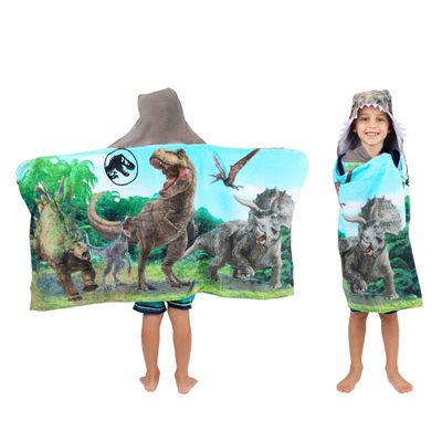 Jurassic World Kids Super Soft Bath/Pool/Beach Soft Cotton Terry Hooded Towel Wrap, 24 in x 50 in, (Officially Licensed Product) By Franco