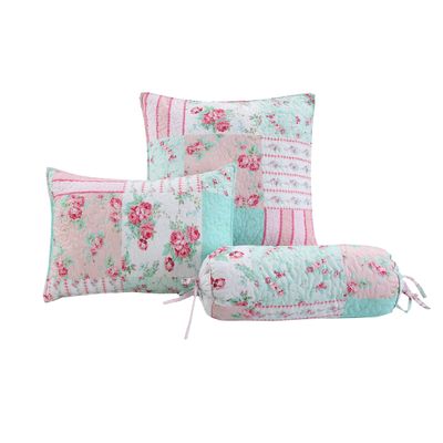 3-Piece Dcor Throw Pillows Set, Square Rectangle Bolster, Spring Blossom Floral Pink Garden
