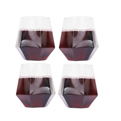 EcoQuality 12 oz Diamond Shaped Stemless Clear Plastic Wine Glass, Unbreakable Elegant and Reusable Cocktail Glass Ideal for Indoor or Outdoor Parties and Events (36)