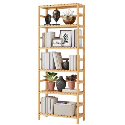 Bamjoy Bamboo Shelf, 6 Tier Bookcase Storage Shelves, Tall Book Rack Shelving Unit, Multipurpose Storage Display Shelf Adjustable Storage Rack for Bathroom Home Office Living Room Kitchen, Natural