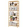 Bamjoy Bamboo Shelf, 6 Tier Bookcase Storage Shelves, Tall Book Rack Shelving Unit, Multipurpose Storage Display Shelf Adjustable Storage Rack for Bathroom Home Office Living Room Kitchen, Natural view 1