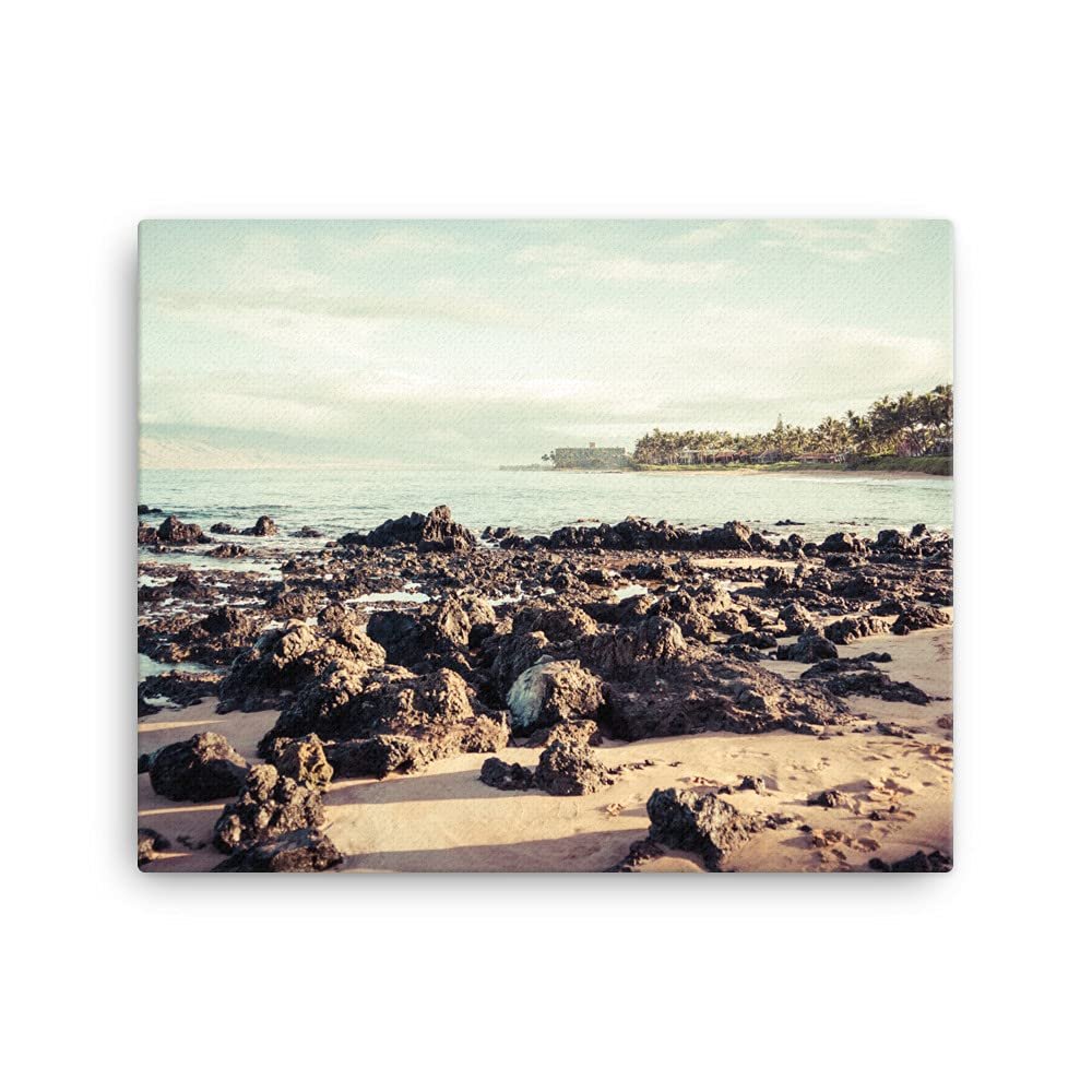 16x20 Maui Keawakapu Beach Canvas Wall Art: Kihei Hawaii Retro Home Decor Artwork, Hawaiian Coastal Photo Print for Office Living Room or Bedroom, Fine Art Photography