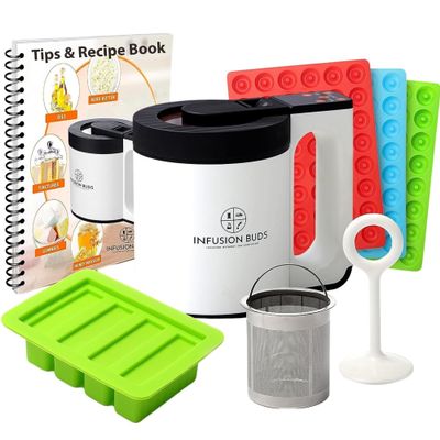 Roman Ventures Infusion Buds 2-In-1 Decarboxylator & Oil & Butter Maker Machine -Compact Design Includes Herbal Recipe Book & All Accessories