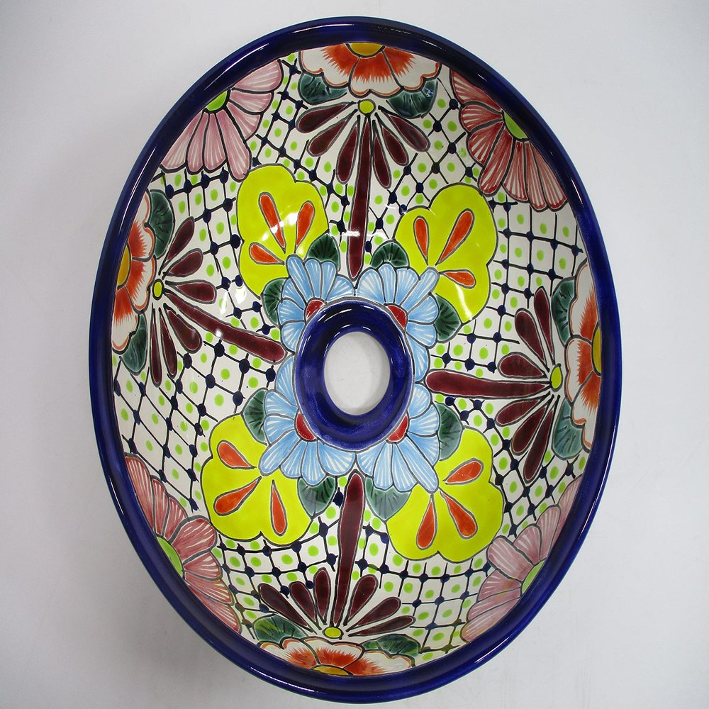 10" ROUND TALAVERA SINK, vessel mexican bathroom sink handmade folk art ceramic