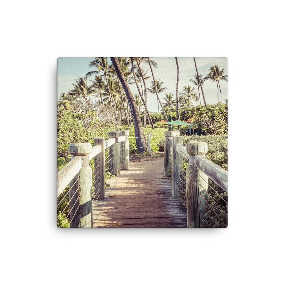 16x16 Maui Wailea Beach Path Canvas Print: Hawaii Boardwalk Wall Art Gift, Hawaiian Coastal Home Decor Picture, Tropical Photo for Office Living Room or Bedroom, Paul Velgos Fine Art Photography