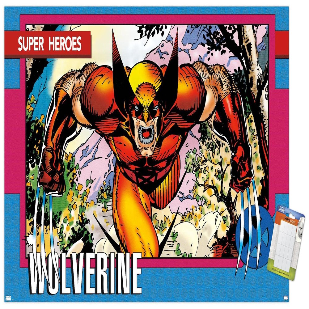 Marvel Comics Wolverine - Trading Card Wall Poster, 34L x 22.4W, Premium Poster & Mount Bundle