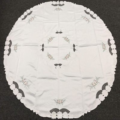 72x72 Round Embroidered Handmade Rose Bud Embroidery Tablecloth