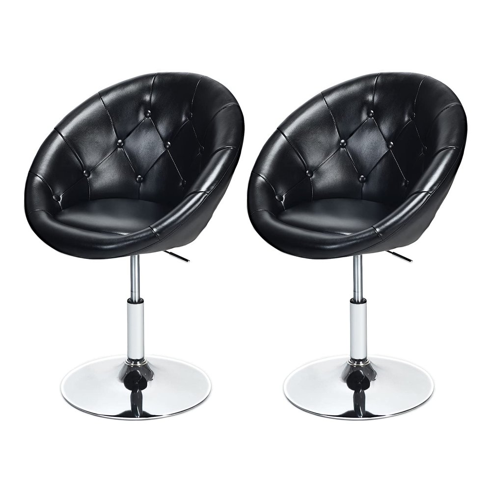 WATERJOY Swivel Vanity Chair with Back, Modern Height Adjustable Makeup Chair with Chrome Frame for Lounge Pub Bar