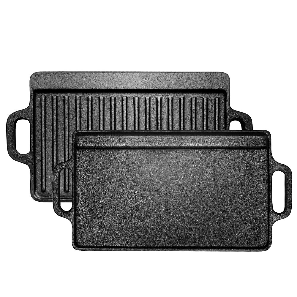 1-Piece 13 Inch Cast Iron Griddle Plate | Reversible Pre-Seasoned Cast Iron Grill Pan for Gas Stovetop | Pre-Coated With Oil | Double Sided Used on Open Fire & in Oven