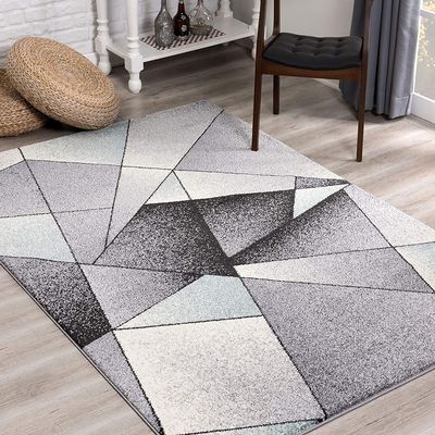 HomeRoots Grey Blue 100% Twisted Polyester 4 x 6 Gray and Blue Prism Pattern Area Rug
