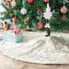 Atiming White Christmas Tree Skirt Plush 56 inch Large Snow Fur Christmas Tree Skirt Mat with Gold Sequin Snowflake Xmas Tree Skirt Base Cover for Christmas New Year Decorations (White-G, 145cm) view 1