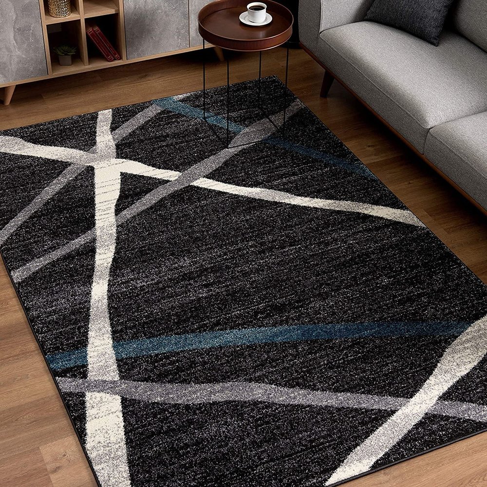 HomeRoots Grey 100% Twisted Polyester 7 x 9 Distressed Black and Gray Abstract Area Rug