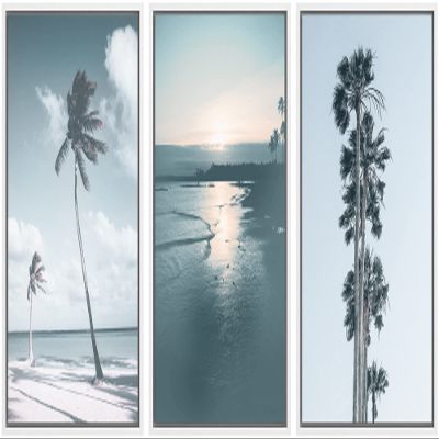 SIGNWIN Framed Wall Art Print Set Retro Film Grain Palm Tree Set Nature Wilderness Photography Modern Art Scenic Relax/Calm Multicolor Pastel for Living Room, Bedroom, Office - 16"x24"x3 White