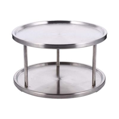 YARNOW Turntable Spice Rack Organizer for Cabinet 2 Tier Stainless Steel Spice Rack for Dining Table Kitchen Counters Cabinets Refrigerator, Silver, LG3MIP1AX7FG18WSL536169, 16x16x26.5cm