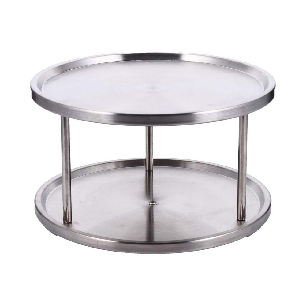 YARNOW Turntable Spice Rack Organizer for Cabinet 2 Tier Stainless Steel Spice Rack for Dining Table Kitchen Counters Cabinets Refrigerator, Silver, LG3MIP1AX7FG18WSL536169, 16x16x26.5cm
