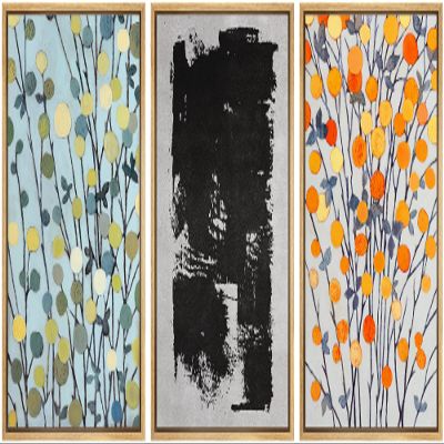 SIGNWIN Framed Canvas Print Wall Art Abstract Paint Dot Plants & Black Color Field Floral Shapes Illustrations Modern Art Rustic Relax/Calm for Living Room, Bedroom, Office - 16"x24"x3 Natural