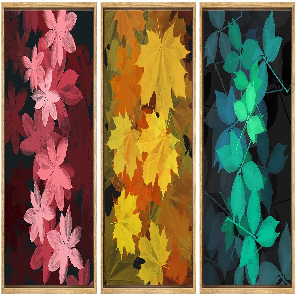 SIGNWIN Framed Canvas Print Wall Art Multicolor Seasonal Leaf Trio Nature Plants Illustrations Modern Art Rustic Colorful Ultra for Living Room, Bedroom, Office - 16"x24"x3 Natural