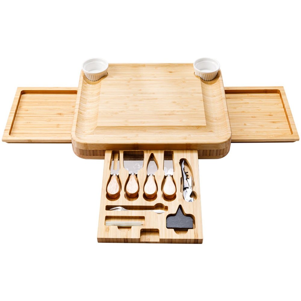 AIZYR Cheese Board Set - Wooden Charcuterie Board Serving Platter with 3 Hidden Slid-Out Drawer for Wedding, Birthday Gift