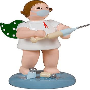 KDE Ellmann Corona Trilogie - Angel with Syringe - 6,5 cm / 2.6 inch - grne FlGel - Weihnachtsengel Erzgebirge