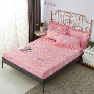 CFYCYHDZHT Comfy Sheets Boys and Girls Bedroom Thick Quilted Printed Fitted Sheets, Adult Room Single Double King Size Mattress Protector Pink 5 180cmx200cm