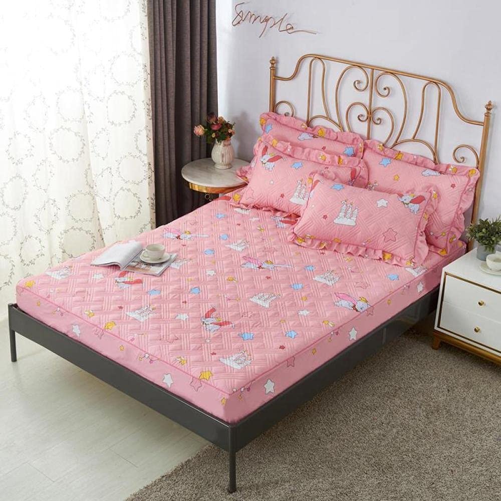 CFYCYHDZHT Comfy Sheets Boys and Girls Bedroom Thick Quilted Printed Fitted Sheets, Adult Room Single Double King Size Mattress Protector Pink 5 180cmx200cm