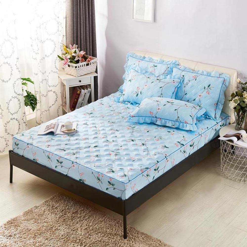CFYCYHDZHT Bedding Fitted Sheets Boys and Girls Bedroom Thick Quilted Printed Fitted Sheets, Adult Room Single Double King Size Mattress Protector Blue 2 200cmx220cm
