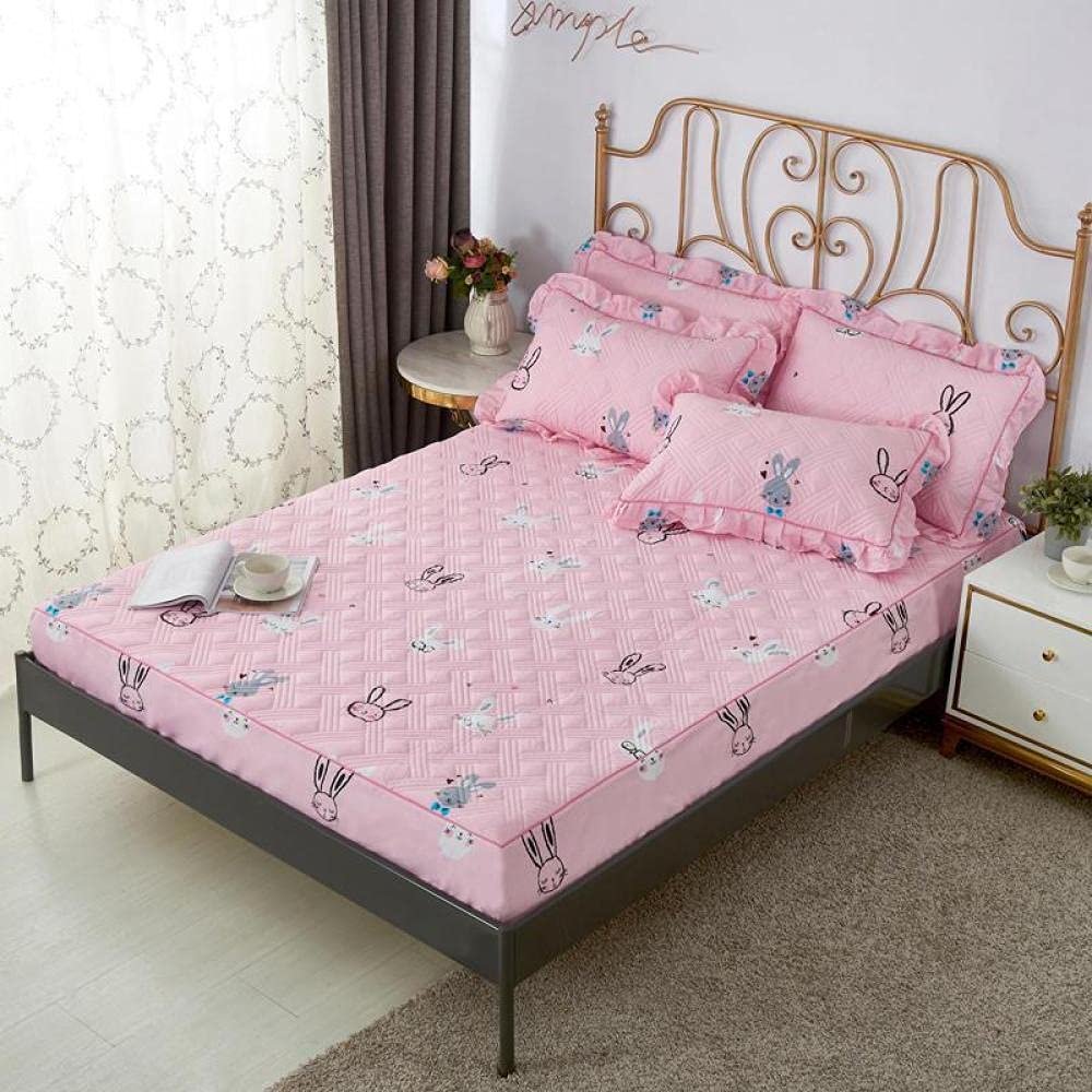 CFYCYHDZHT Bedding Fitted Sheet Boys and Girls Bedroom Thick Quilted Printed Fitted Sheets, Adult Room Single Double King Size Mattress Protector Rabbit 200cmx220cm