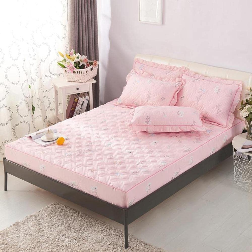 CFYCYHDZHT Bottom Sheets Boys and Girls Bedroom Thick Quilted Printed Fitted Sheets, Adult Room Single Double King Size Mattress Protector Pink 2 180cmx200cm