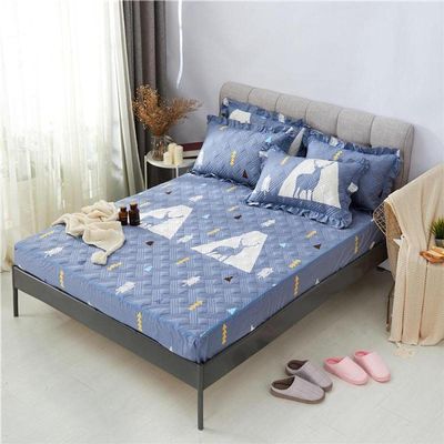 CFYCYHDZHT Bedding Deep Pocket Fitted Sheet Boys and Girls Bedroom Thick Quilted Printed Fitted Sheets, Adult Room Single Double King Size Mattress Protector Navy Blue 2 180cmx200cm