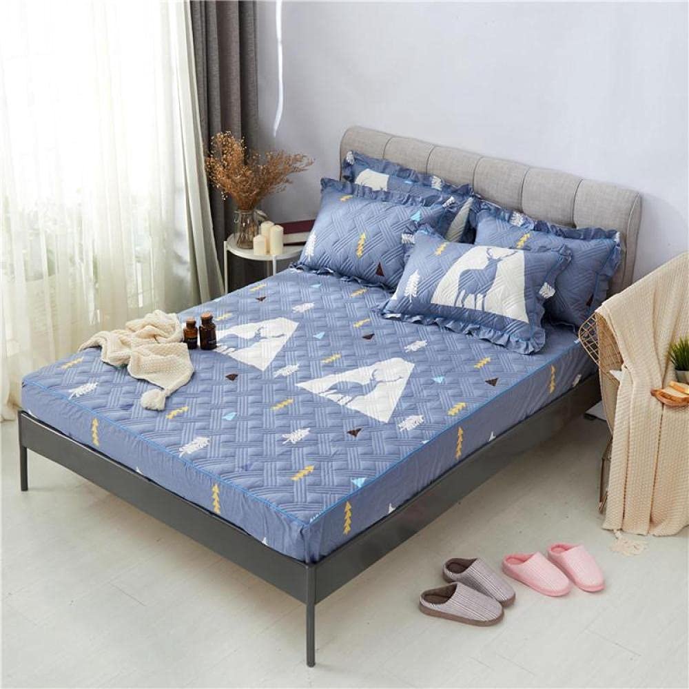 CFYCYHDZHT Bedding Deep Pocket Fitted Sheet Boys and Girls Bedroom Thick Quilted Printed Fitted Sheets, Adult Room Single Double King Size Mattress Protector Navy Blue 2 180cmx200cm