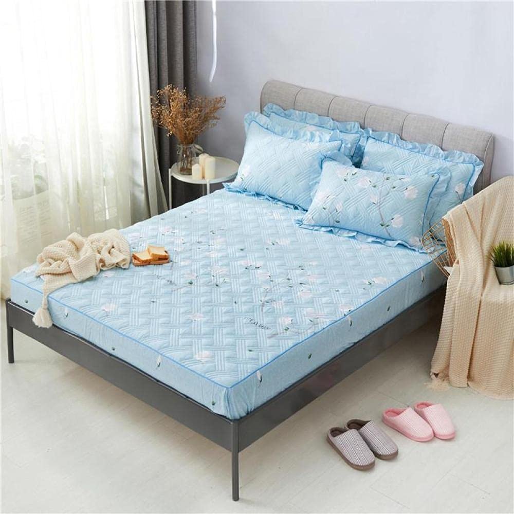 CFYCYHDZHT Breathable Bed Sets Boys and Girls Bedroom Thick Quilted Printed Fitted Sheets, Adult Room Single Double King Size Mattress Protector Blue 120cmx200cm