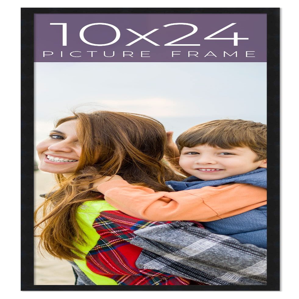 10x24 Frame Black Real Wood Picture Frame Width 0.75 Inches | Interior Frame Depth 0.5 Inches | Black Mid Century Photo Frame Complete with UV Acrylic, Foam Board Backing & Hanging Hardware