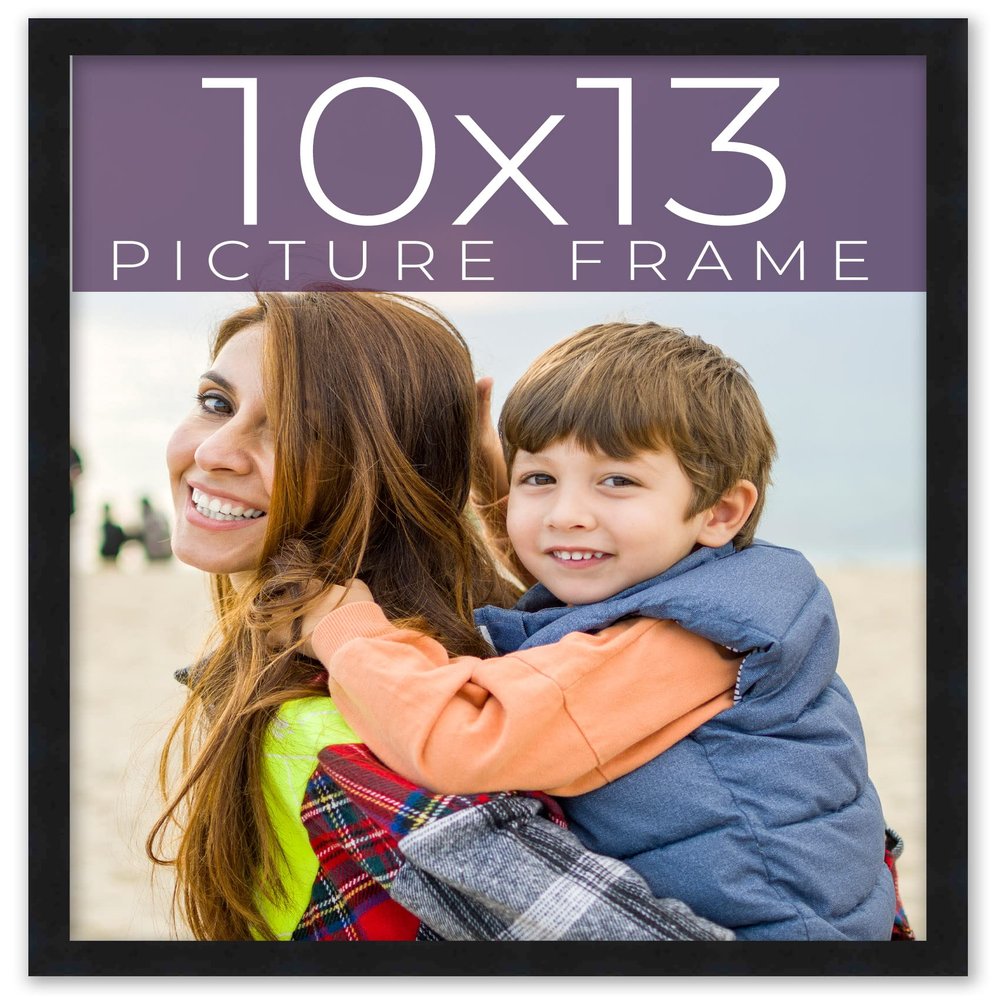 10x13 Frame Black Real Wood Picture Frame Width 0.75 Inches | Interior Frame Depth 0.5 Inches | Black Mid Century Photo Frame Complete with UV Acrylic, Foam Board Backing & Hanging Hardware