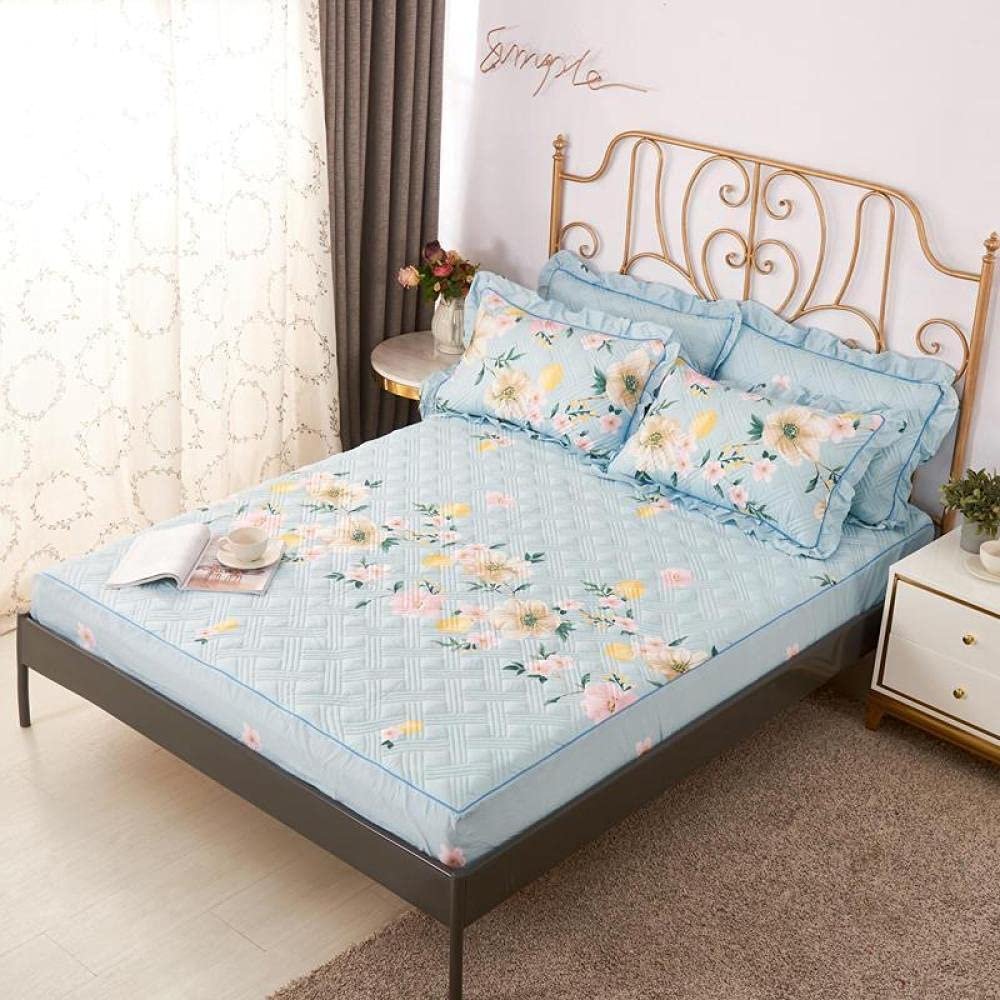 CFYCYHDZHT Bedding Fitted Sheet Boys and Girls Bedroom Thick Quilted Printed Fitted Sheets, Adult Room Single Double King Size Mattress Protector Flower 1 150cmx200cm