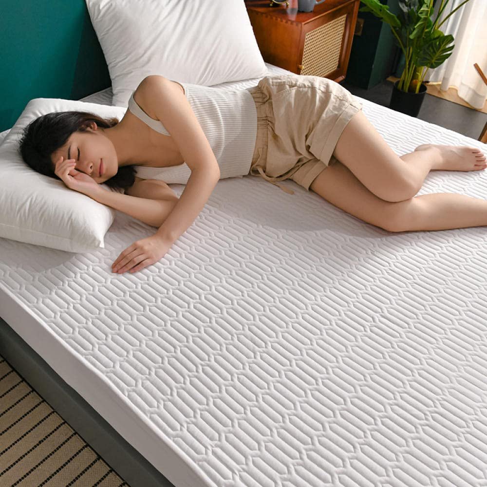 CFYCYHDZHT Bedding Fitted Sheets Thick Quilted Cotton Non Slip Mattress Protection Cover, Bedroom Hotel Solid Color Single Double King Size Mattress top hat White 90200cm