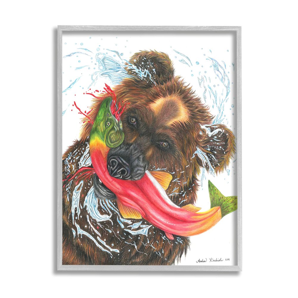 Stupell Industries Brown Bear Hunting River Fish Forest Animal Kingdom