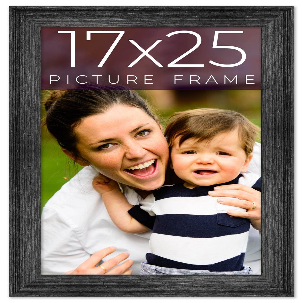 17x25 Frame Black Real Wood Picture Frame Width 1.5 Inches | Interior Frame Depth 0.5 Inches | Barn Black Distressed Photo Frame Complete with UV Acrylic, Foam Board Backing & Hanging Hardware