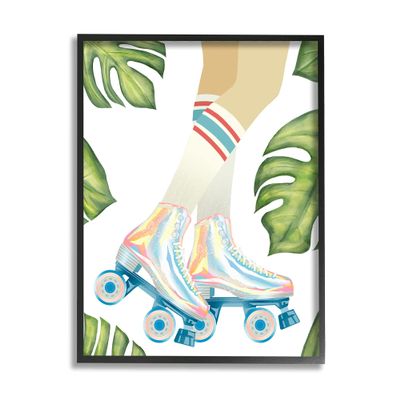 Stupell Industries Vintage Disco Roller Skates Striped Socks Monstera Plants