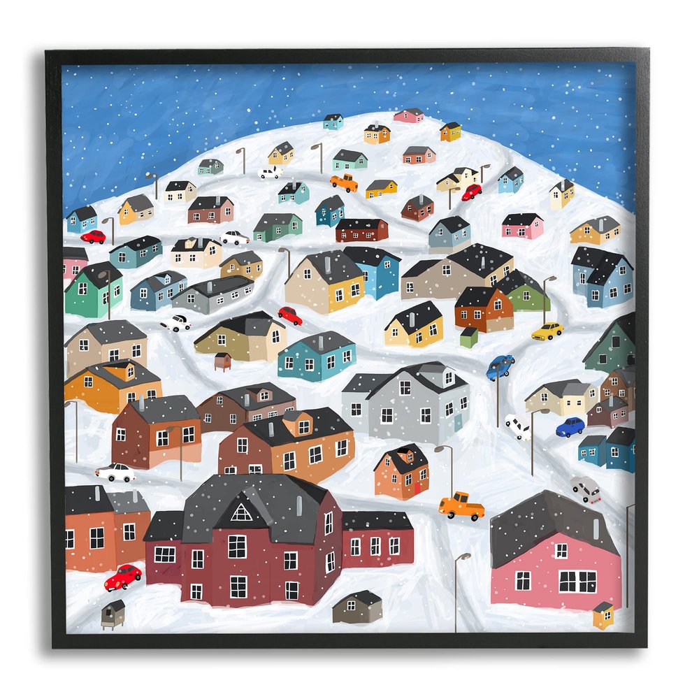 Stupell Industries Snowy Village on Hill Cityscape Greenland Town Buildings