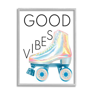 Stupell Industries Good Vibes Motivational Phrase Vintage Pop Roller Skates