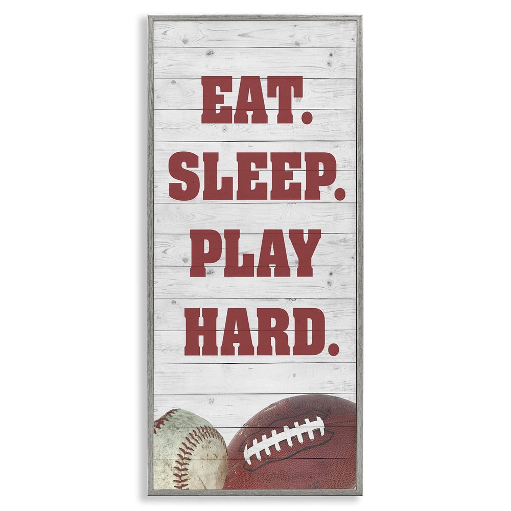 Stupell Industries Eat Sleep Play Hard Sports List Baseball Football, Designed by Andi Metz Gray Framed Wall Art, 13 x 30, Red